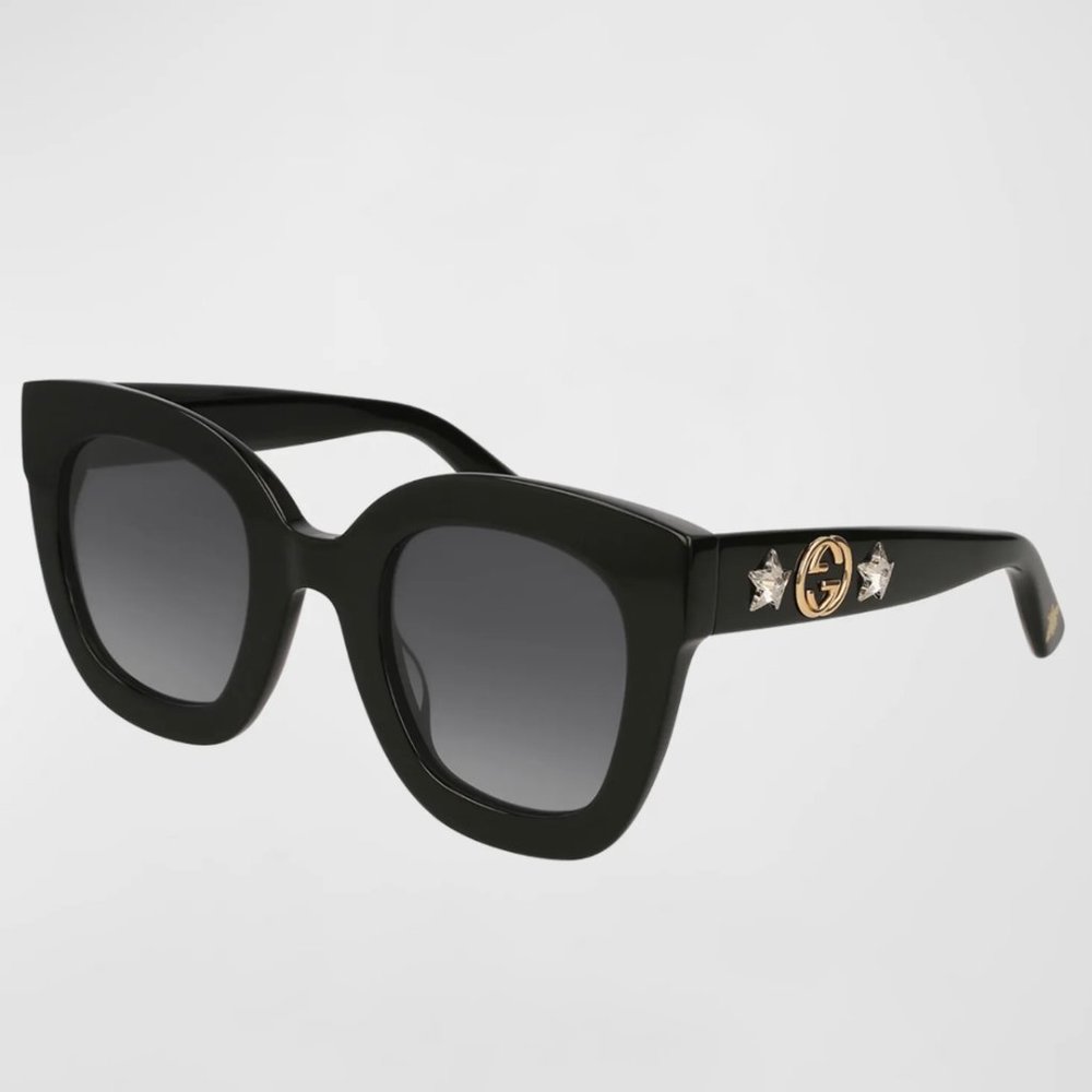 Gucci Rectangle Acetate GG Sunglasses w/ Crystal Stars
